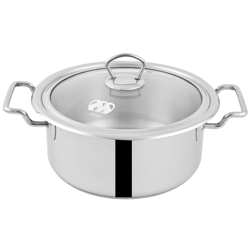 Alpha Stainless Steel Casserole Pot | Glass Lid/Steel Lid | Encapsulated Bottom