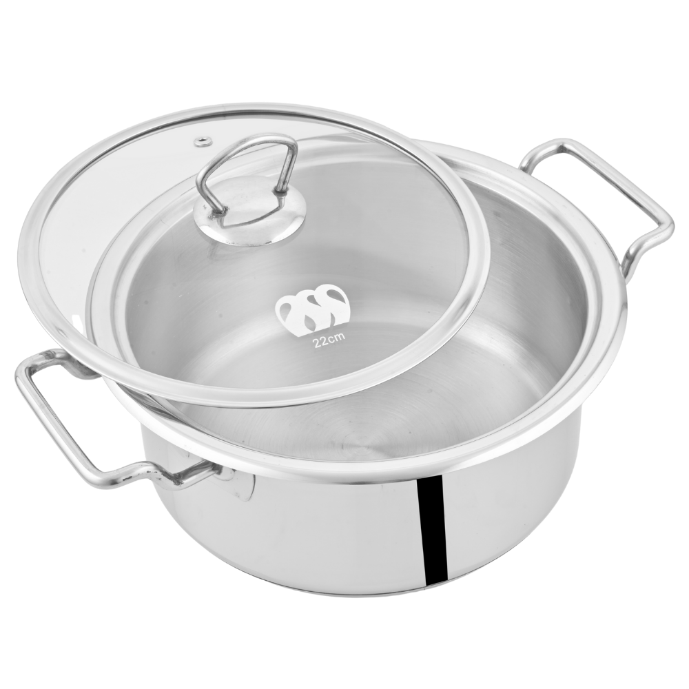 Alpha Stainless Steel Casserole Pot | Glass Lid/Steel Lid | Encapsulated Bottom