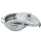 Royal Stainless Steel Hotpot Shahi(Embossed Floral Design) | Hot and Cool Body | Steel Body | 3pc Set