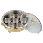 Duro Dry Fruit Tray Flora | Glass Lid | 28cm | Golden Sheet