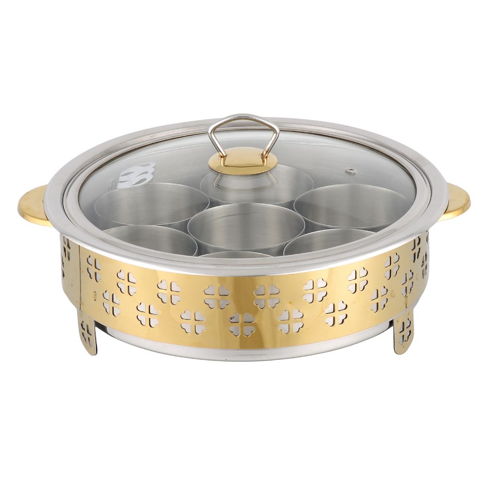 Duro Dry Fruit Tray Flora | Glass Lid | 28cm | Golden Sheet