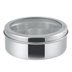 Stainless Steel Dry Fruit Box Eastern | Glass Lid | 7 Bowls with Spoons | 20cm