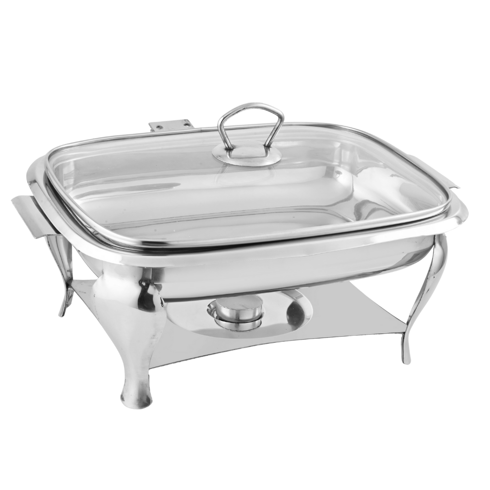 Al-Ansar Square Stainless Steel Serving Dish (Dish Donga) with Lid & Warmer Stand – Buffet Food Server for Home, Dawat & Catering