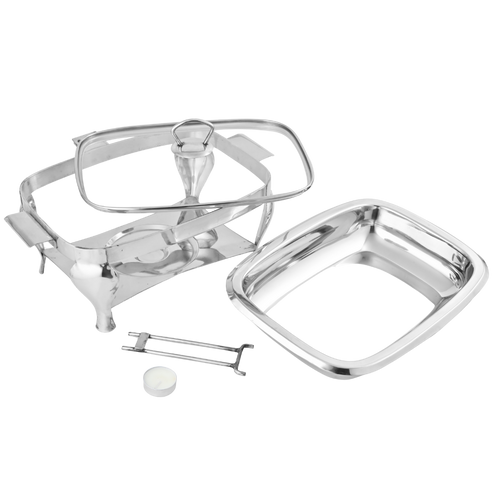 Al-Ansar Square Stainless Steel Serving Dish (Dish Donga) with Lid & Warmer Stand – Buffet Food Server for Home, Dawat & Catering