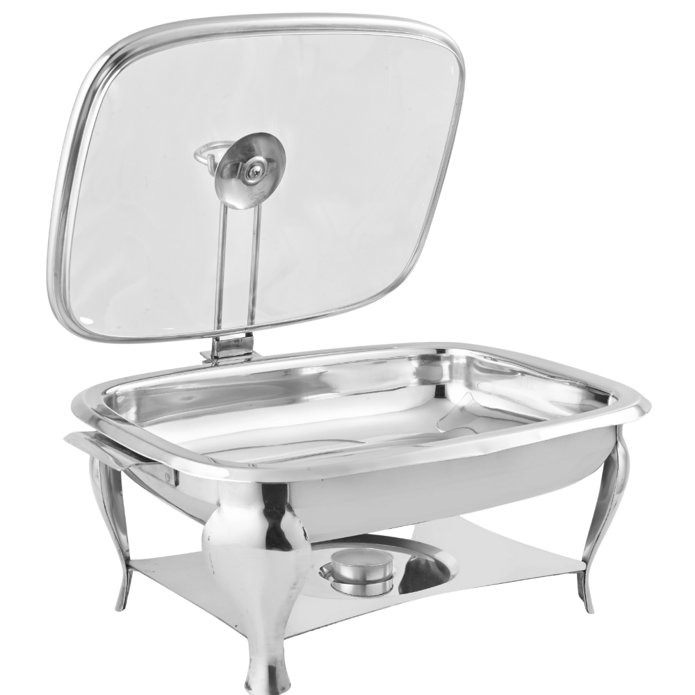 Al-Ansar Square Stainless Steel Serving Dish (Dish Donga) with Lid & Warmer Stand – Buffet Food Server for Home, Dawat & Catering