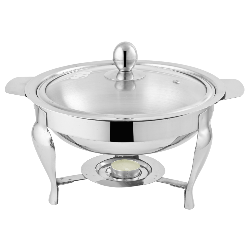 Al-Ansar Stainless Steel Serving Dish (Dish Donga) with Lid & Warmer Stand – Elegant Buffet Food Server for Home, Dawat & Wedding