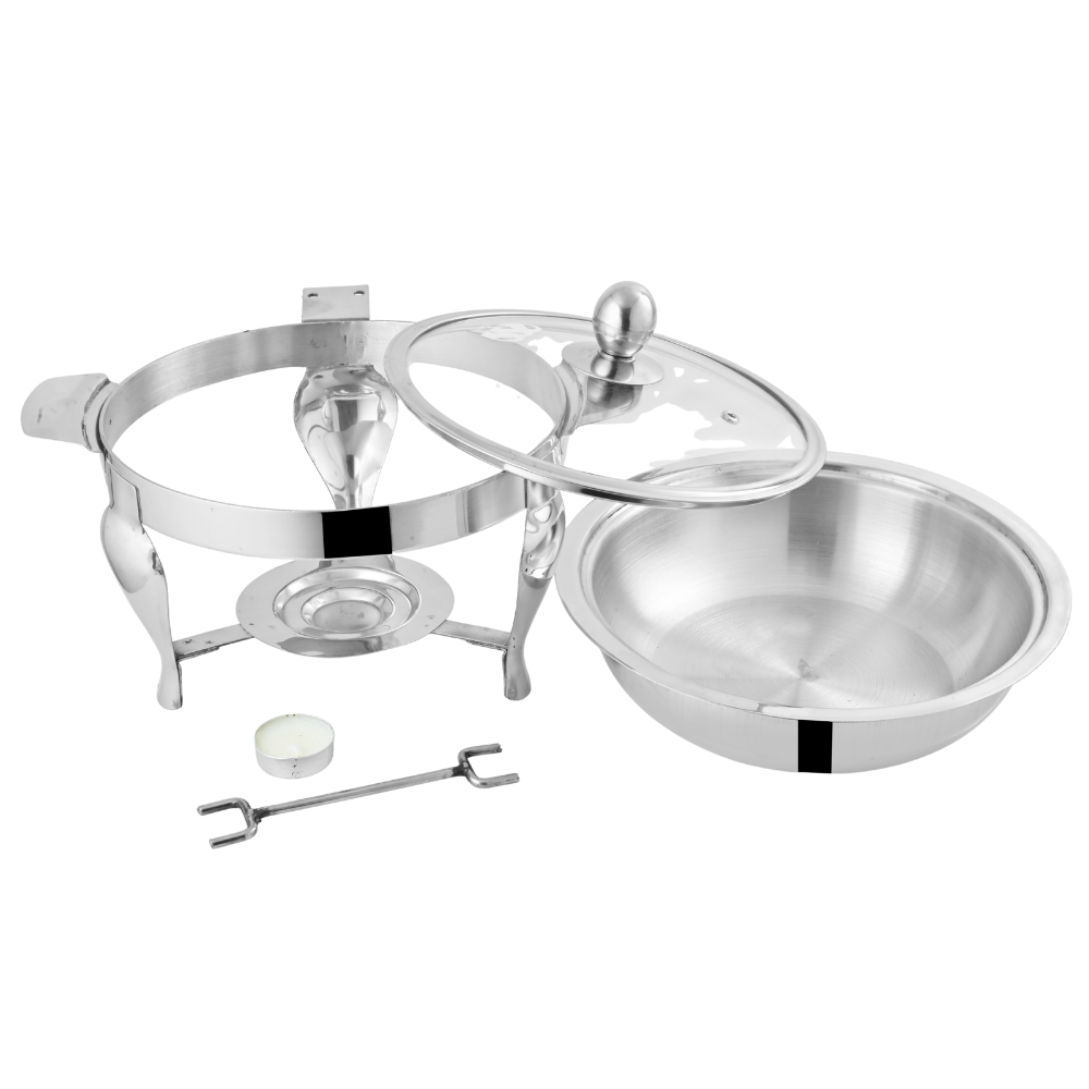 Al-Ansar Stainless Steel Serving Dish (Dish Donga) with Lid & Warmer Stand – Elegant Buffet Food Server for Home, Dawat & Wedding