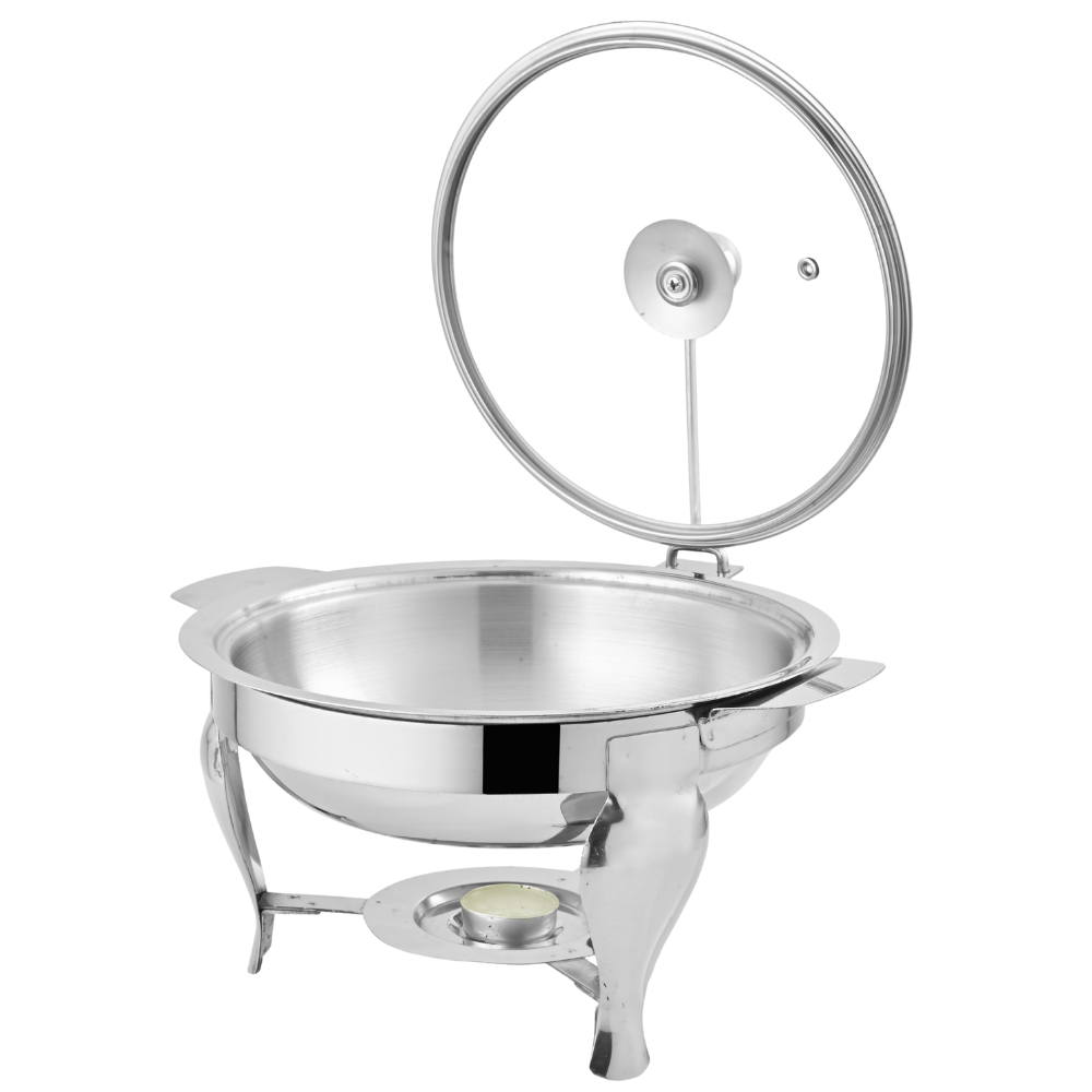 Al-Ansar Stainless Steel Serving Dish (Dish Donga) with Lid & Warmer Stand – Elegant Buffet Food Server for Home, Dawat & Wedding
