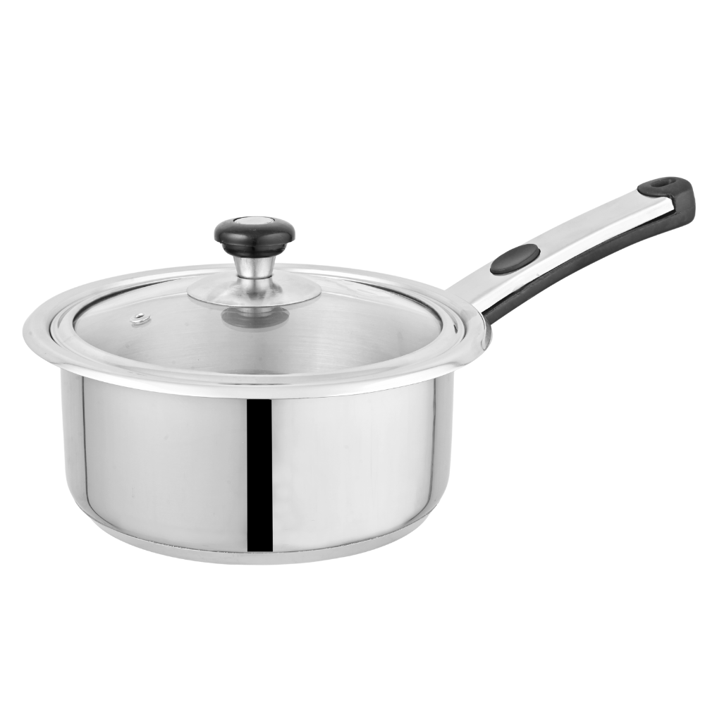 Alpha Stainless Steel Sauce Pan | Encapsulated Bottom | Glass Lid/Steel lid
