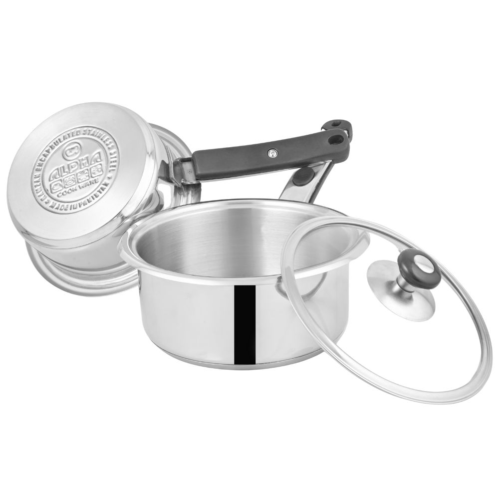 Alpha Stainless Steel Sauce Pan | Encapsulated Bottom | Glass Lid/Steel lid