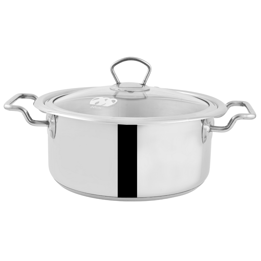 Alpha Stainless Steel Casserole Pot | Glass Lid/Steel Lid | Encapsulated Bottom