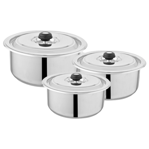 Alpha Stainless Steel Casserole Pots Glory | Steel Lid | Curved Edge | Encapsulated Bottom