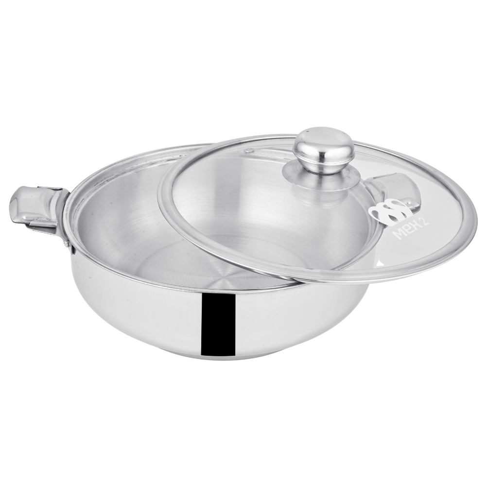 Mex Stainless Steel Hotpot | Hot and Cool Body | Glass Lid | Lid Locks