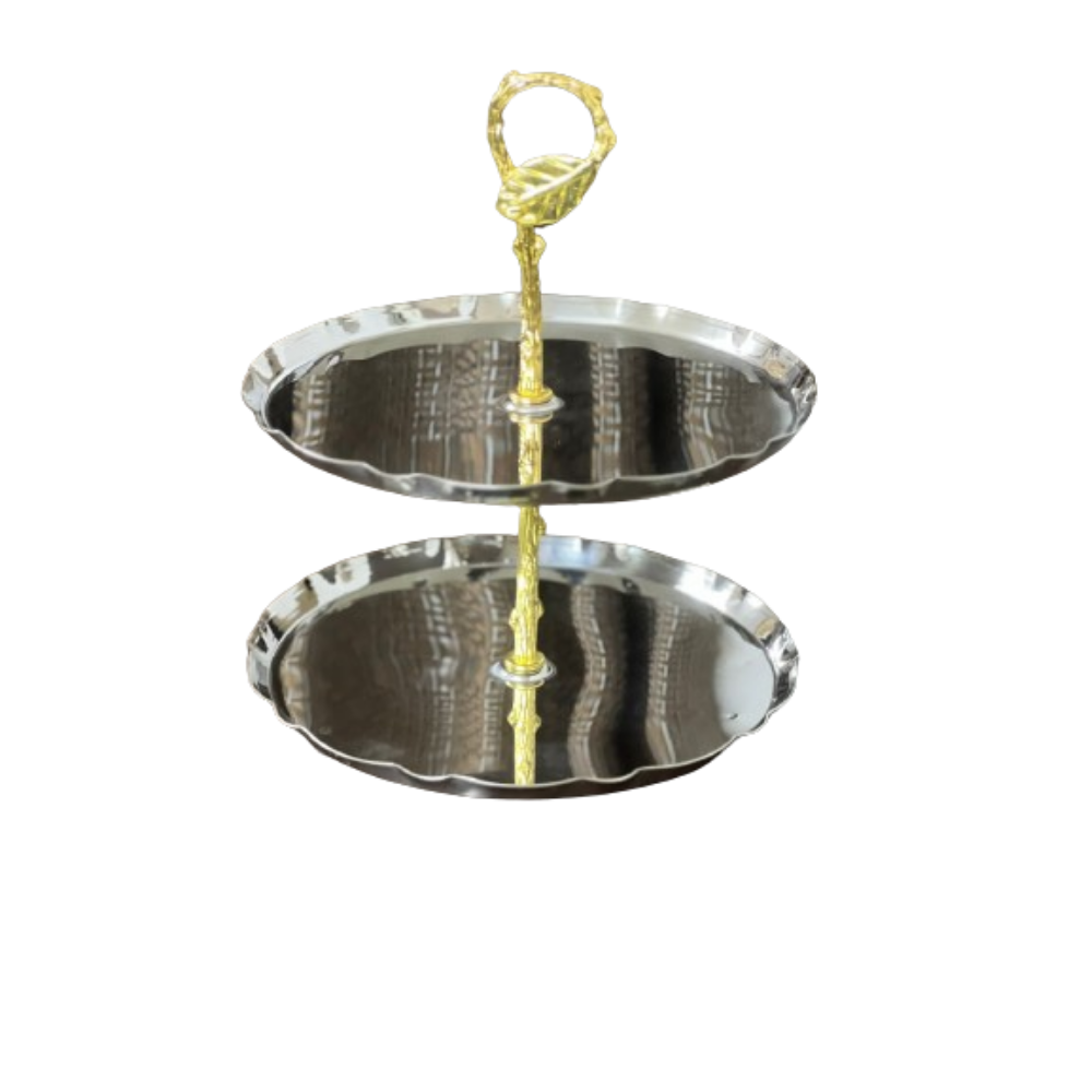 "Duro Stainless Steel Cake Stand | Elegant Design | 3 and 2 Shelves | Golden Flower"
