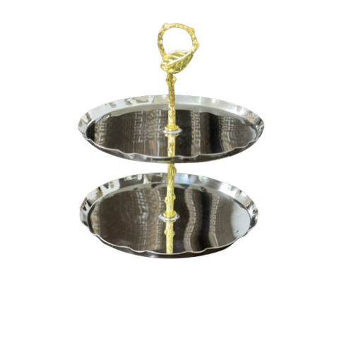 "Duro Stainless Steel Cake Stand | Elegant Design | 3 and 2 Shelves | Golden Flower"