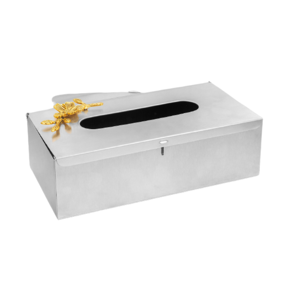 Stainless Steel Tissue Box | Elegant Design | Golden Flower
