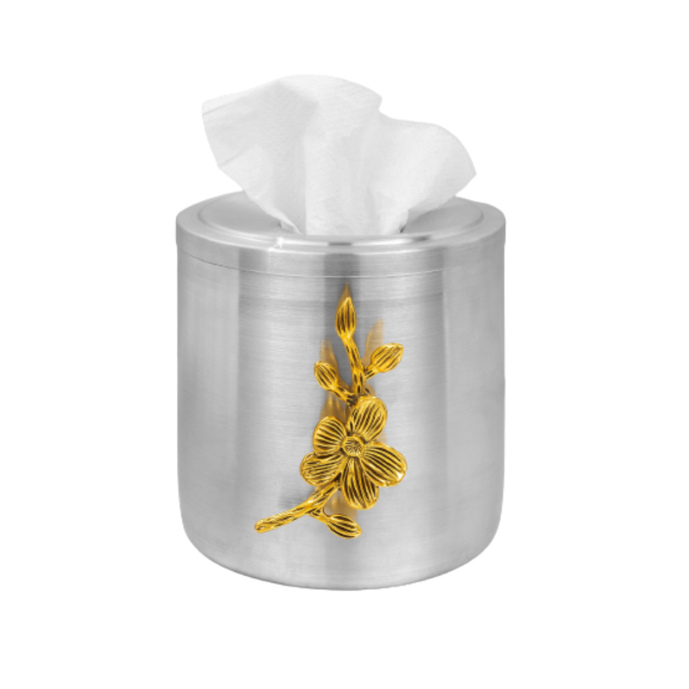 Stainless Steel Tissue Roll | Elegant Design | Golden Flower