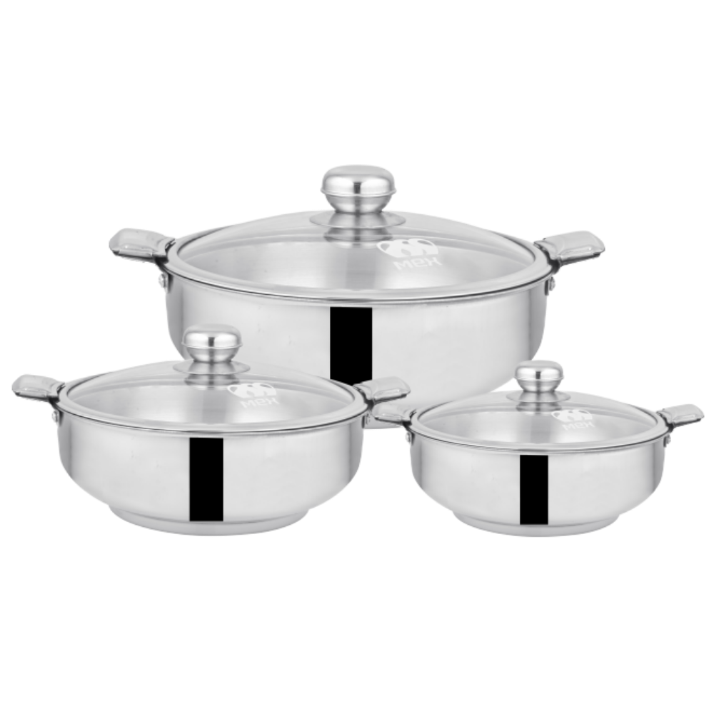 Mex Stainless Steel Hotpot | Hot and Cool Body | Glass Lid | Lid Locks