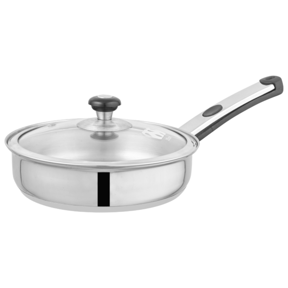 Alpha Stainless Steel Frying Pan | Glass Lid/Steel Lid | Encapsulated Bottom