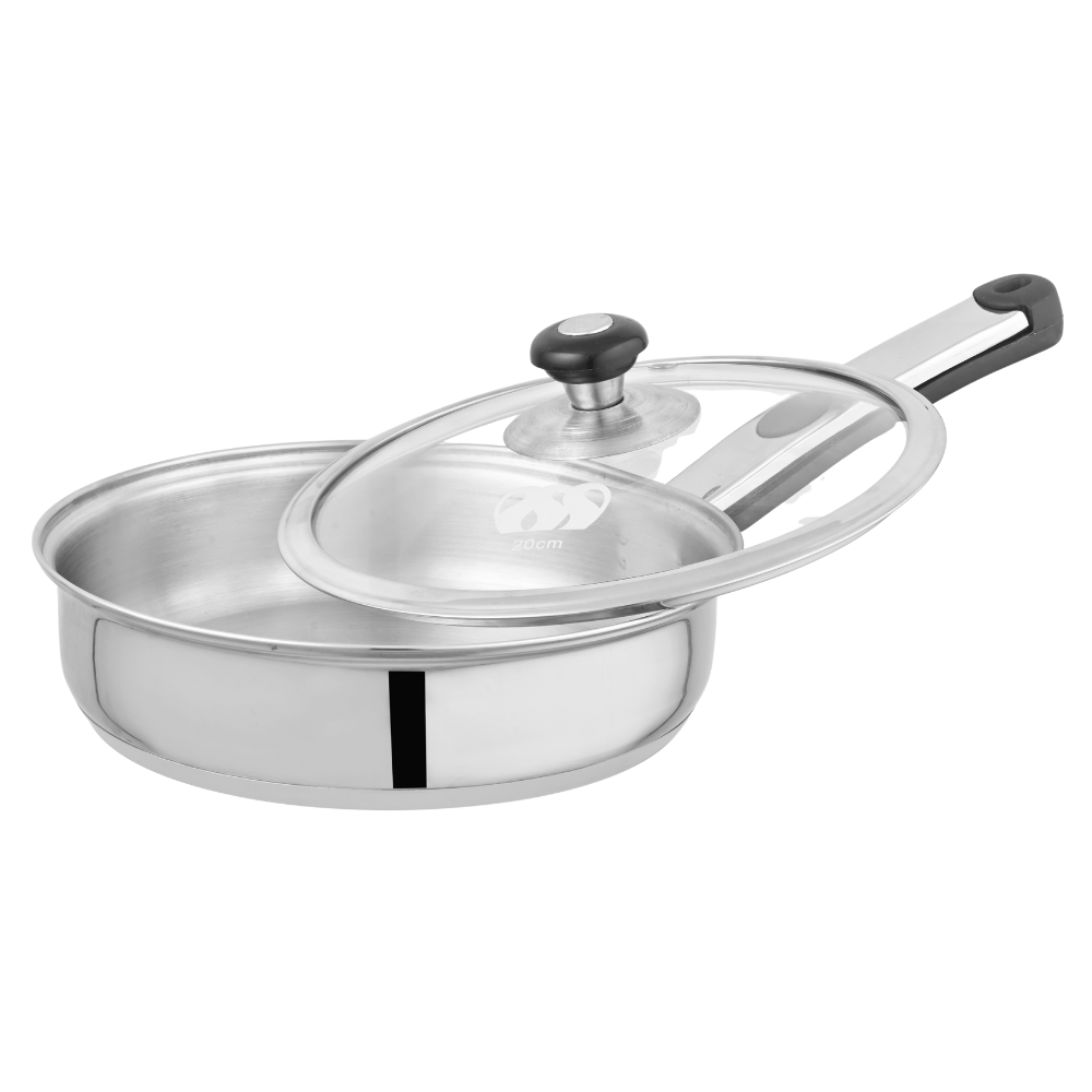 Alpha Stainless Steel Frying Pan | Glass Lid/Steel Lid | Encapsulated Bottom