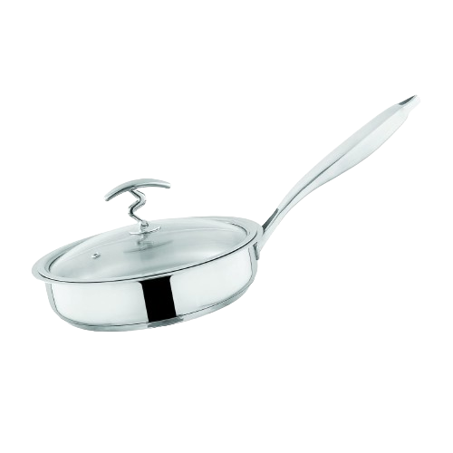 Alpha Crown Stainless Steel Frying Pan | Encapsulated Bottom | Glass Lid | (304)Food grade