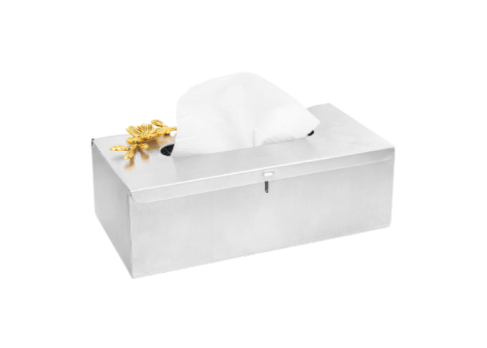 Stainless Steel Tissue Box | Elegant Design | Golden Flower