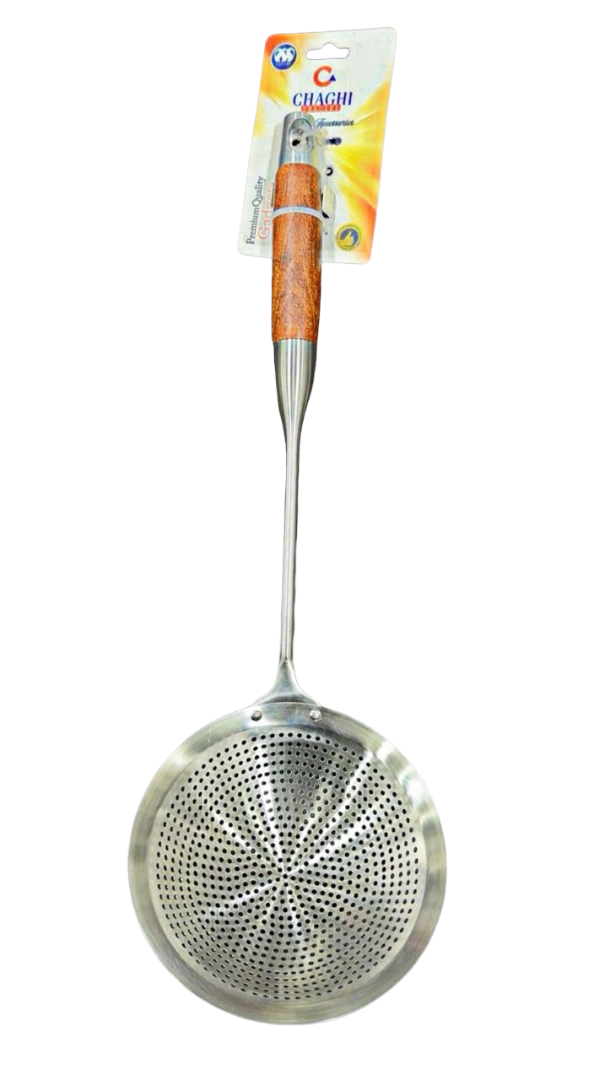 Premium Stainless Steel Frying Jali with Rosewood Handle | Oil Strainer Skimmer Spoon | Deep Fry Kitchen Utensil