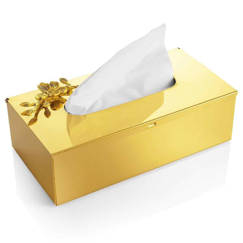 DURO Stainless Steel Golden Tissue Holder with Elegant Flower Design | Luxury Tissue Box Pakistan