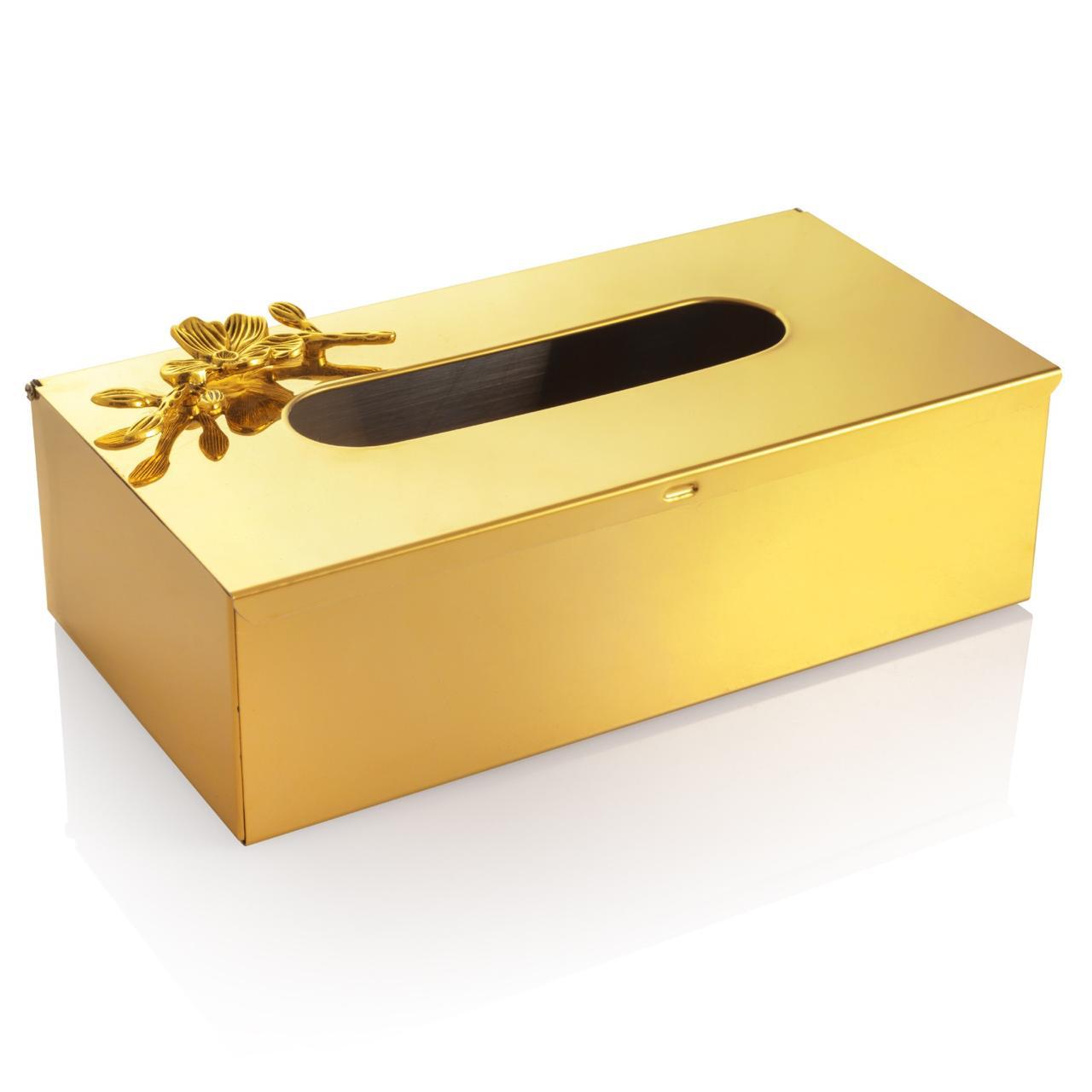 DURO Stainless Steel Golden Tissue Holder with Elegant Flower Design | Luxury Tissue Box Pakistan